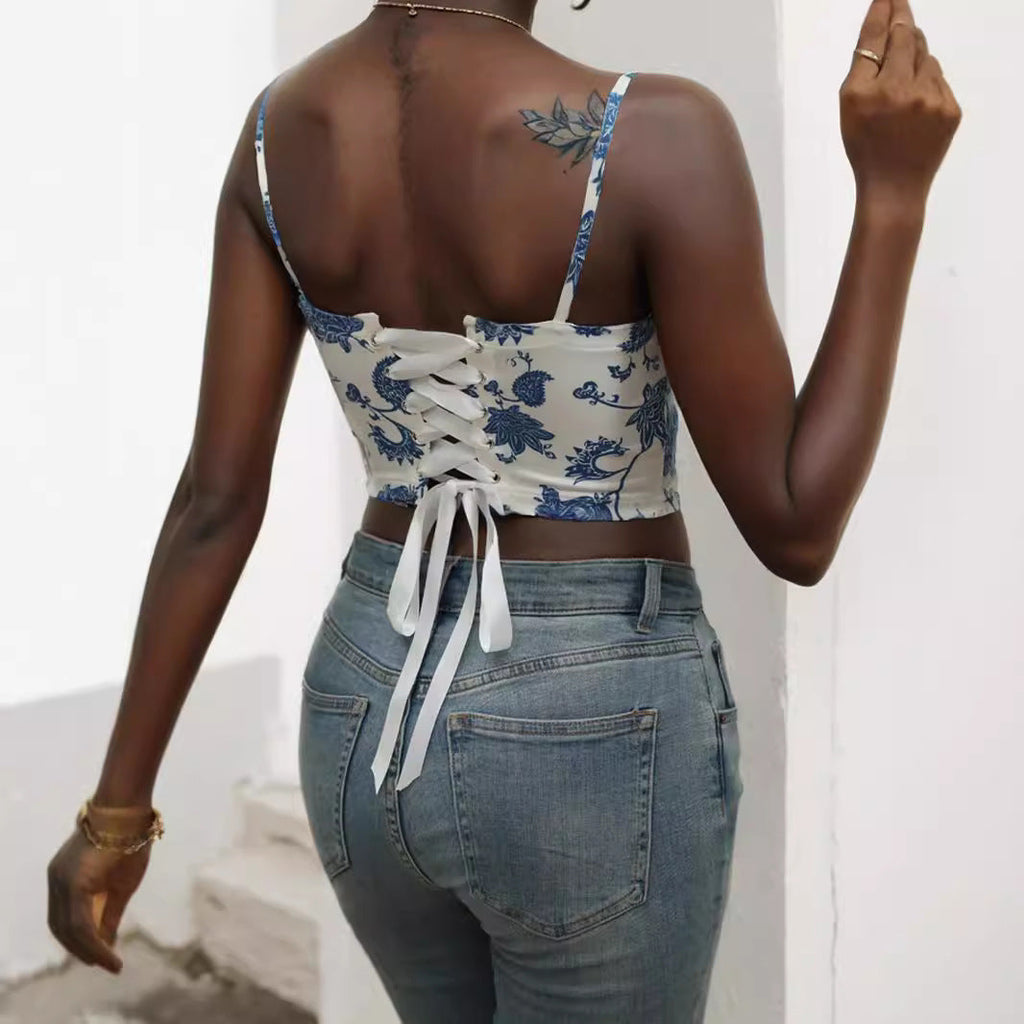 Top court à motifs floraux pour femmes R&B