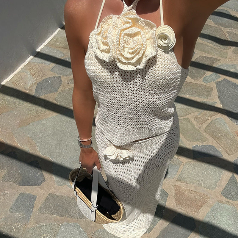 Ensemble de plage élégant en crochet pour femmes avec accents floraux R&B