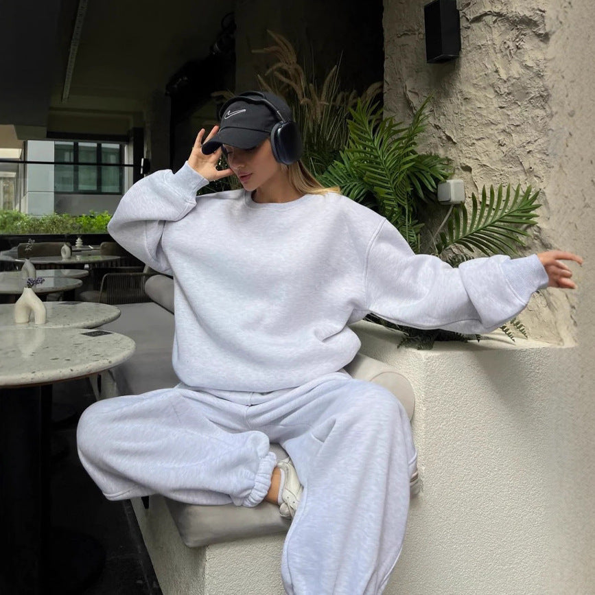 Ensemble de sweat à col rond oversize et pantalon de jogging taille haute à cordon pour femmes en French-Terry Echo Archiv