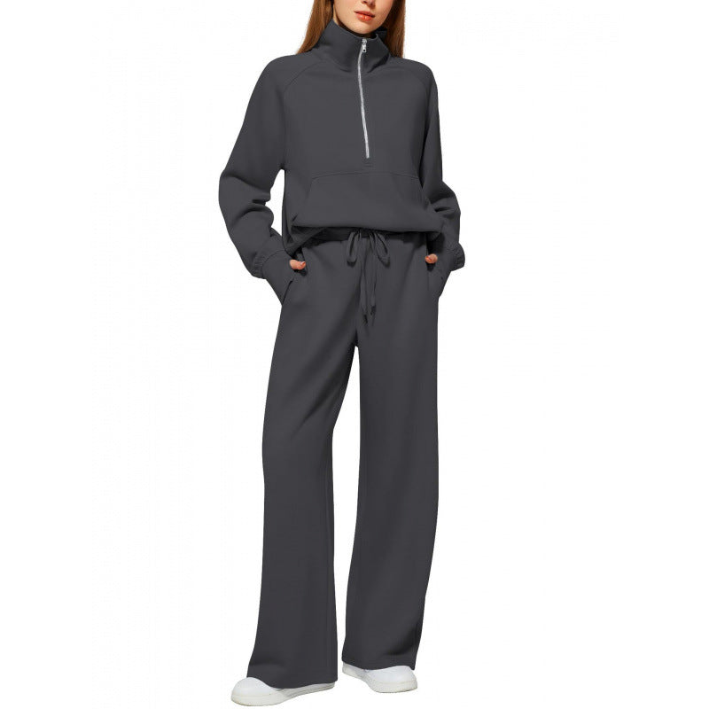 Ensemble de lounge pour femmes en deux parties avec demi-zip, col montant et pantalon palazzo ample Echoarchiv