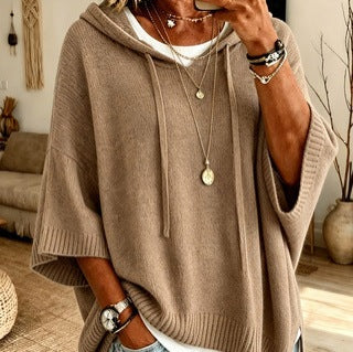 Poncho en tricot oversized avec capuche et manches courtes pour femmes Echo Archiv