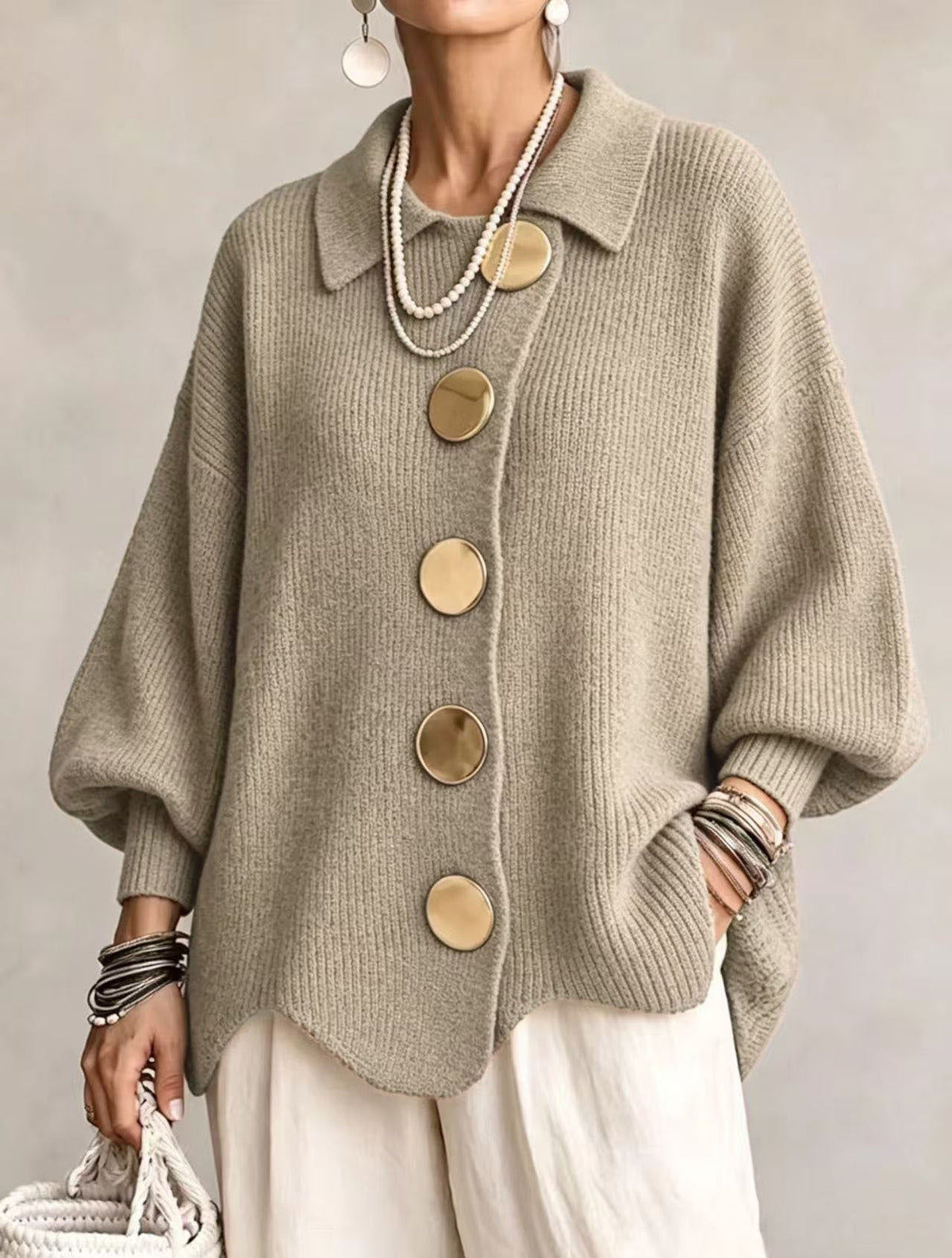 Cardigan à manches longues pour femmes avec boutons