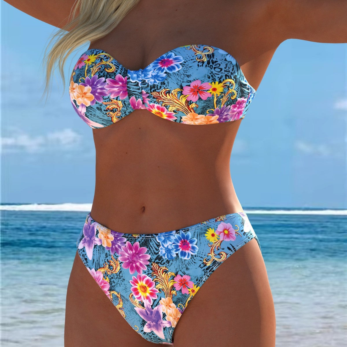 Ensemble de bikini pour femmes avec un élégant haut bustier et une taille haute R&B