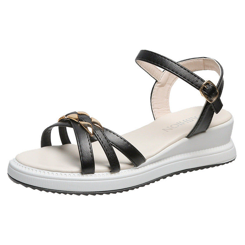 Sandales confortables pour femmes avec design de lanières réglables et accents métalliques élégants R&B