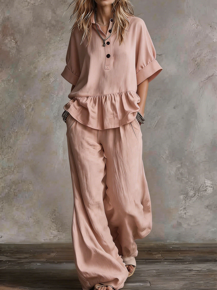 Costume Pantalon Oversize Décontracté pour Femmes avec Haut Croisé R&B