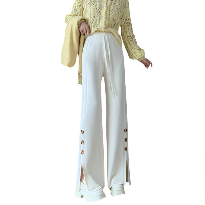 Pantalon en tricot ample pour femmes avec détails en boutons