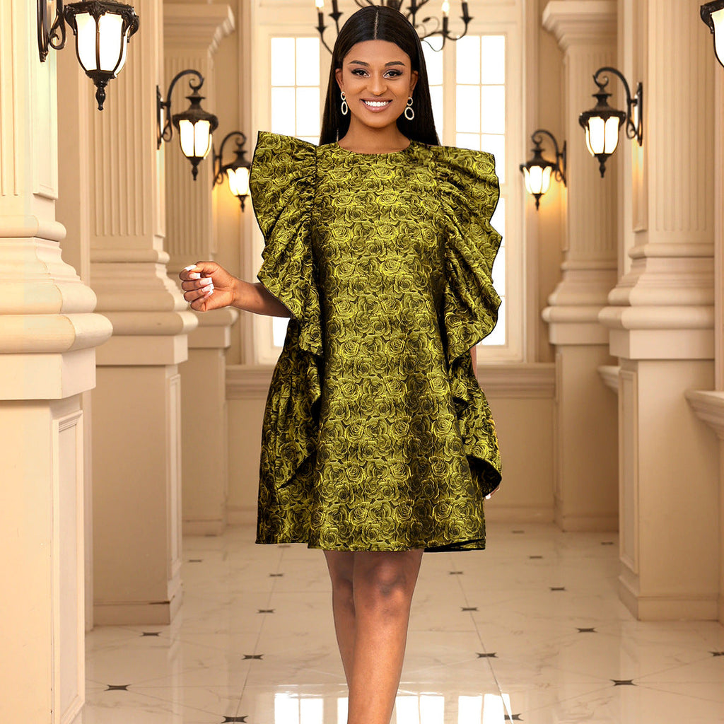 Robe pour femmes avec volants volumineux et motif floral R&B