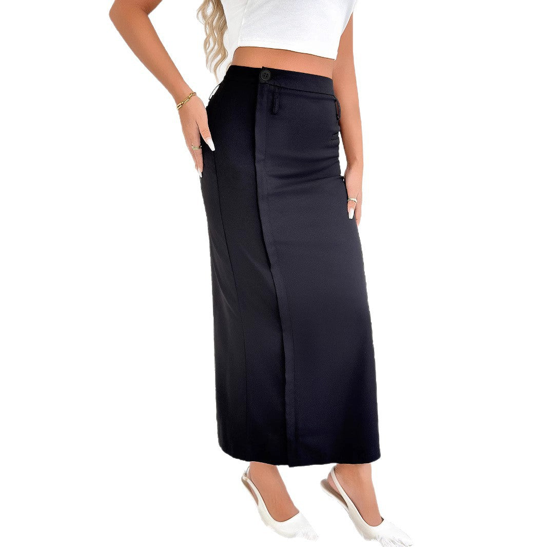 Jupe maxi femme à taille haute, fente avec fermeture éclair à l'avant et silhouette cintrée