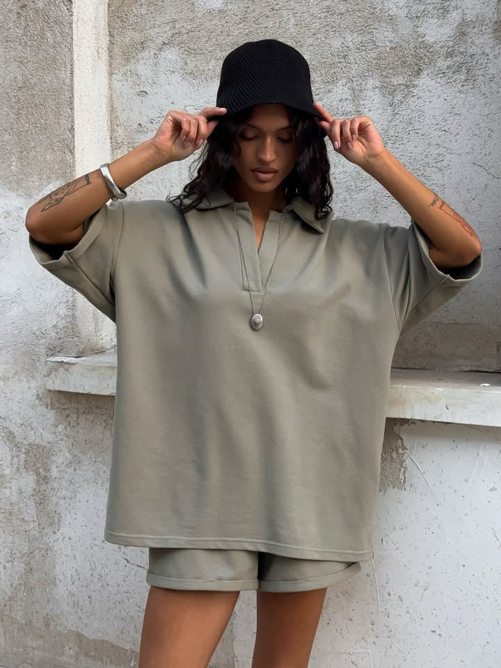 Robe polo ample pour femmes avec shorts lounge courts en jersey Echo Archive