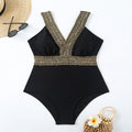 Maillot de bain une pièce pour femmes avec détails dorés décoratifs R&B