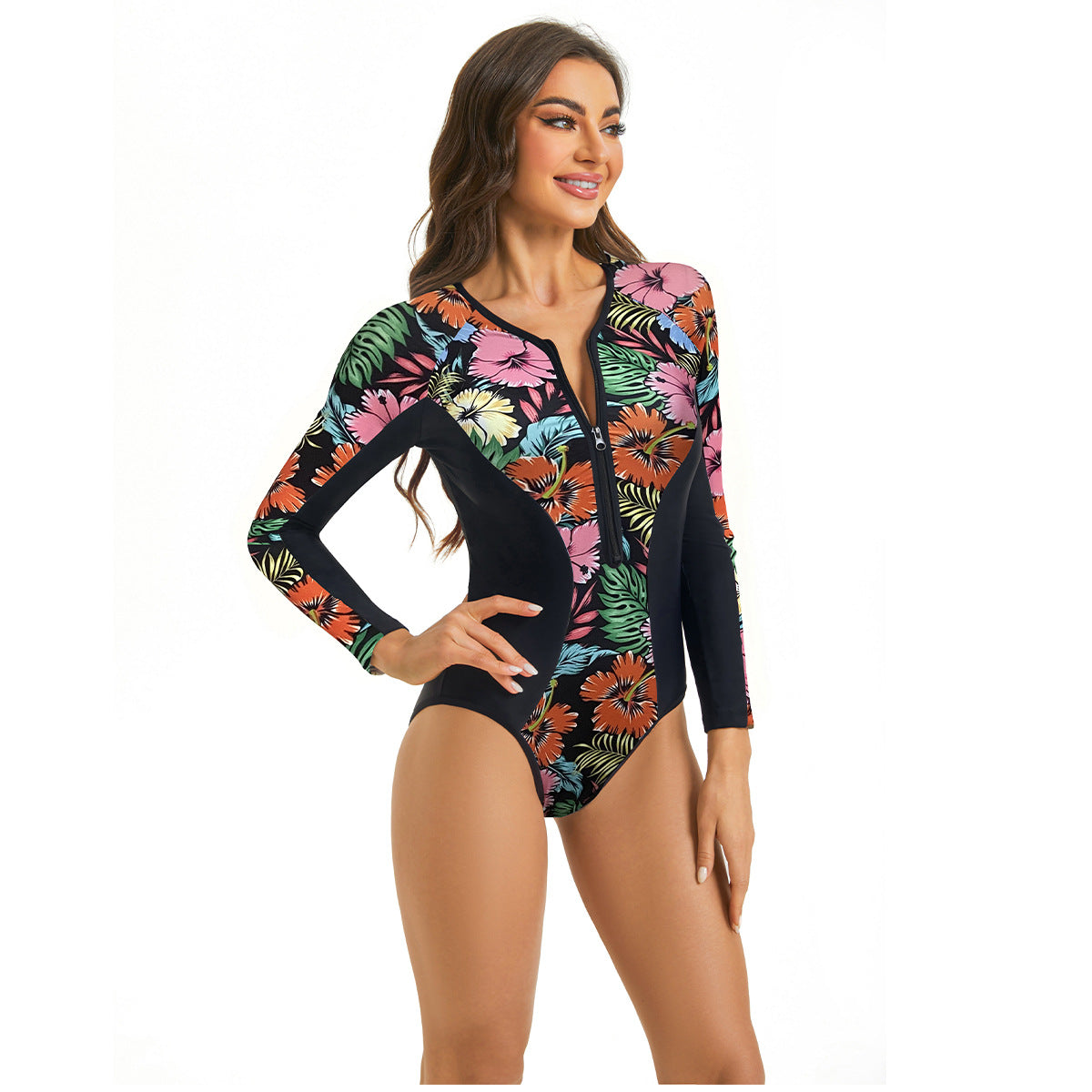 Maillot de bain une pièce sportif pour femmes avec manches longues Drune