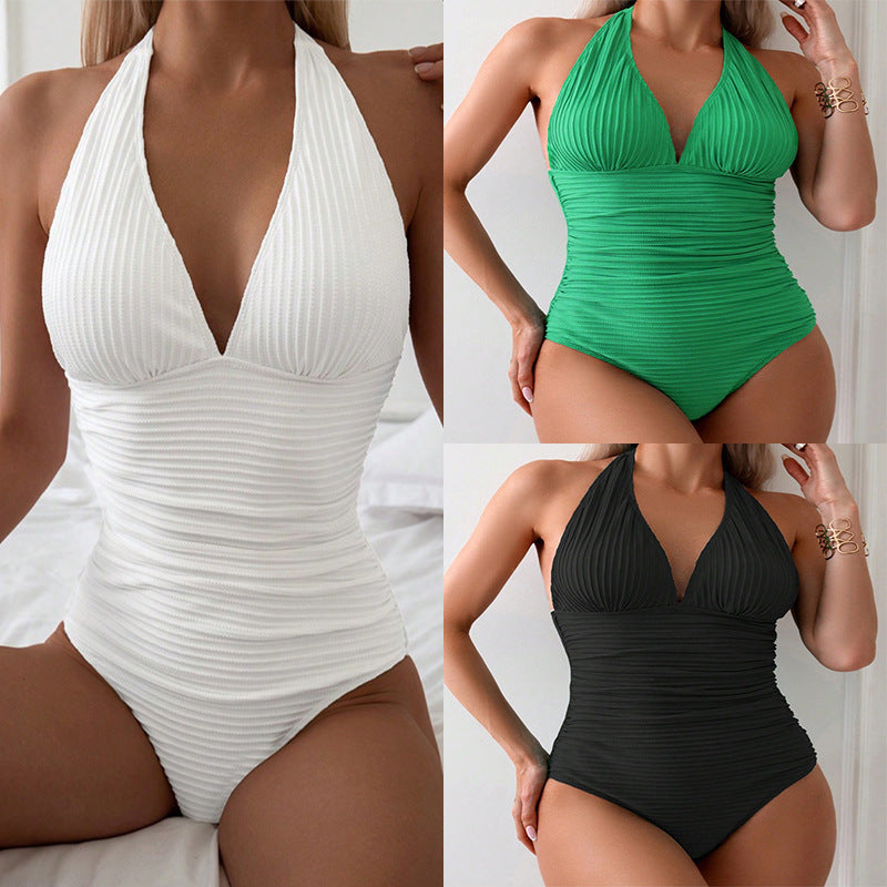 Maillot de bain une pièce pour femmes avec décolleté en V profond et fronces R&B