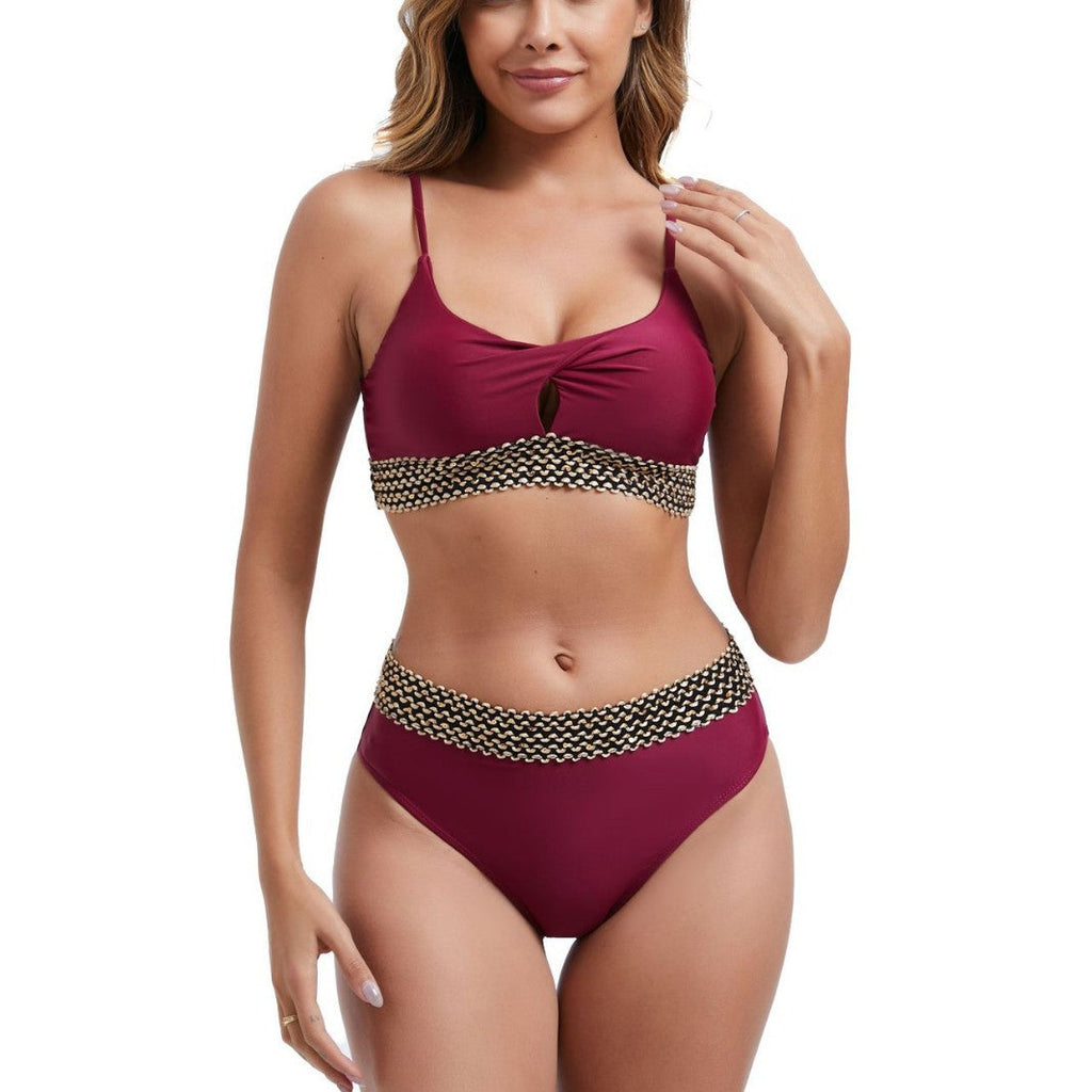 Ensemble de bikini taille haute pour femmes avec détail de nœud décoratif R&B