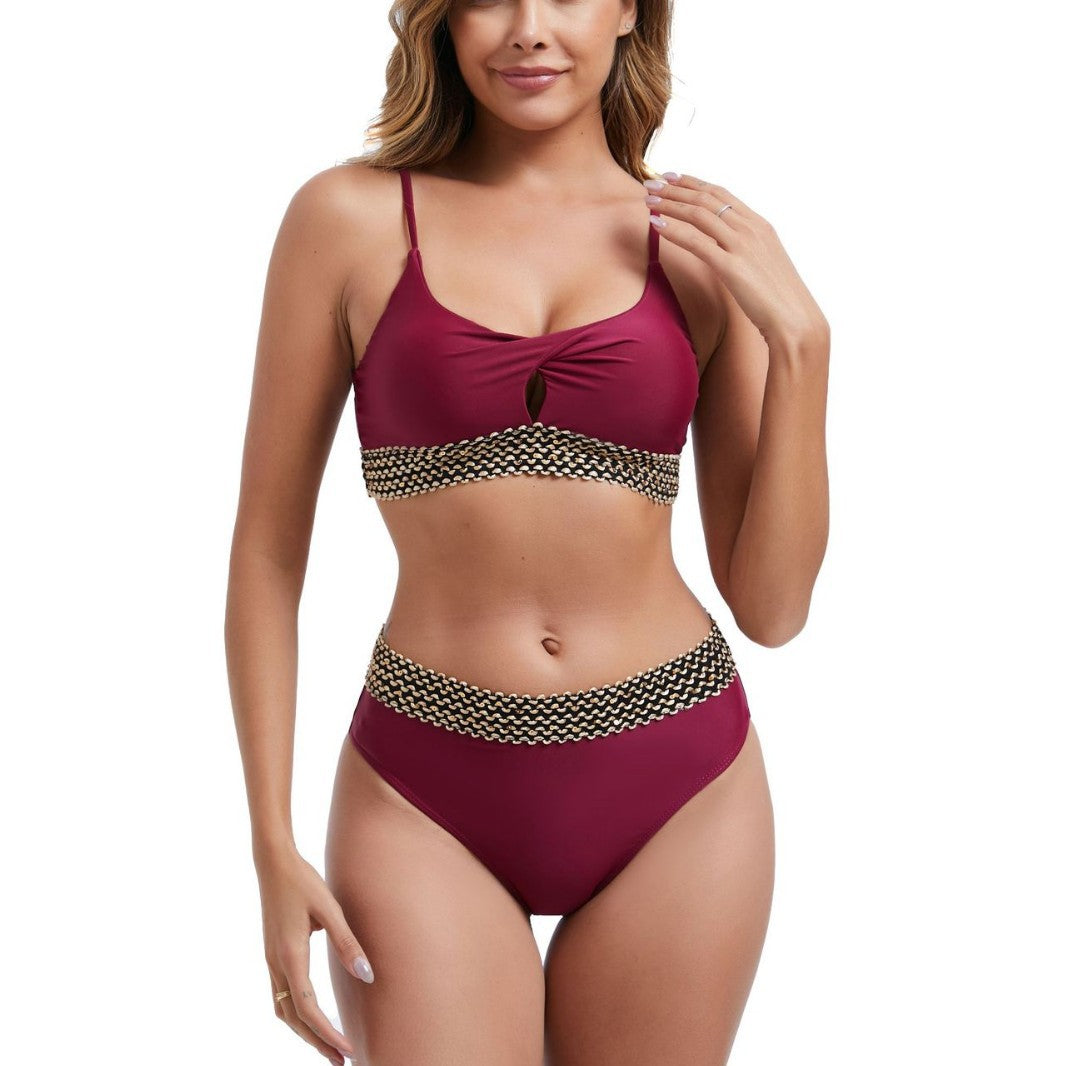 Ensemble de bikini taille haute pour femmes avec détail de nœud décoratif R&B