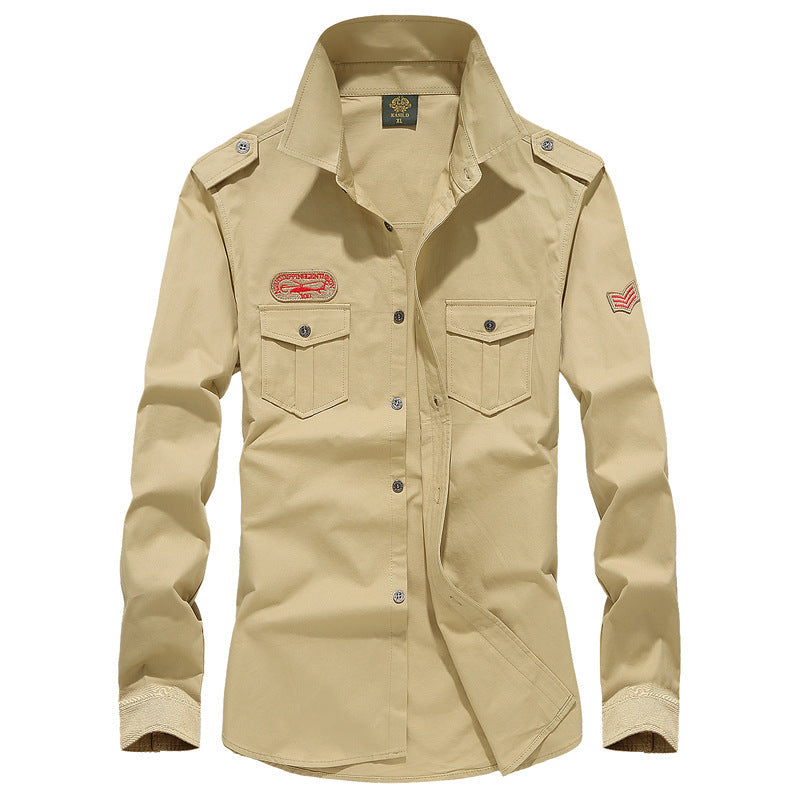 Chemise militaire à manches longues pour hommes avec épaulettes, poches poitrine plaquées et détails brodés Echo Archiv