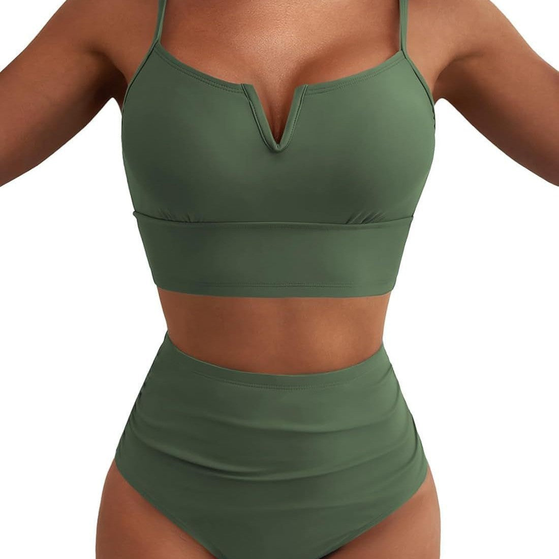 Ensemble de bikini taille haute pour femmes avec décolleté en V et larges bretelles R&B