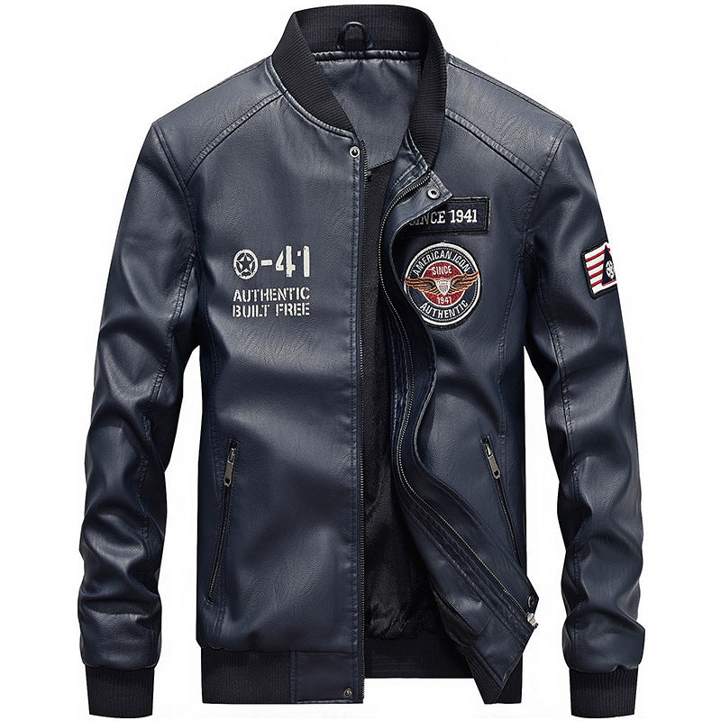 Veste bomber en simili cuir léger pour homme au style pilote avec patchs brodés et fermeture éclair dissimulée Echo Archiv