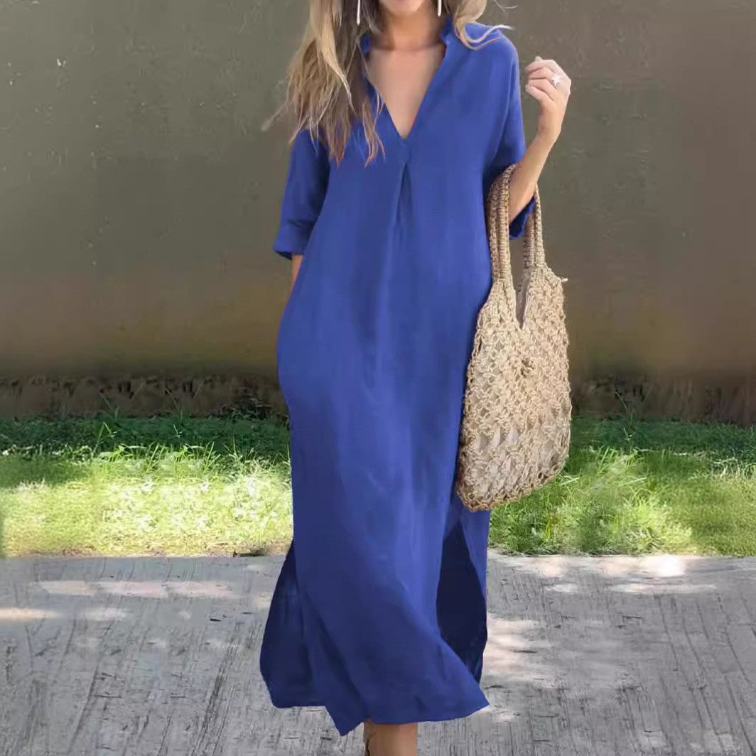 Robe maxi décontractée pour femmes avec décolleté en V caché
