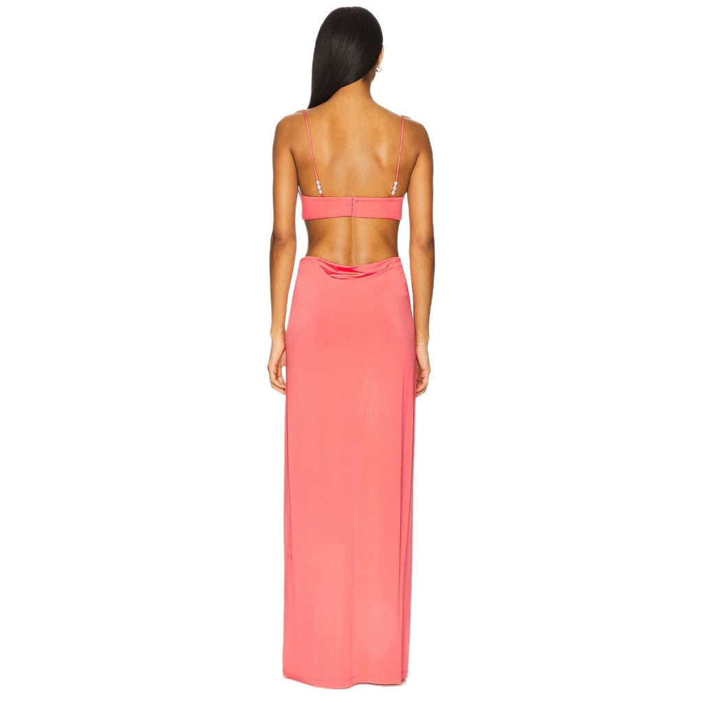 Robe maxi pour dames avec bonnets bustier, découpes latérales et délicates bretelles spaghetti R&B