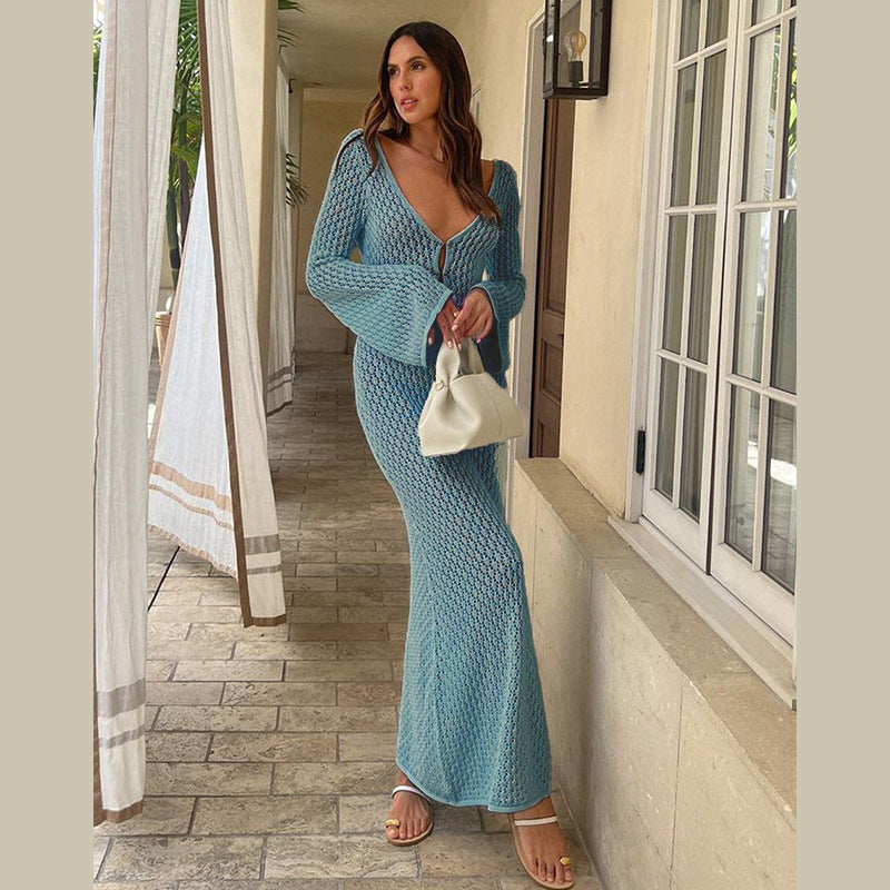 Robe en crochet élégante pour femmes avec décolleté profond R&B