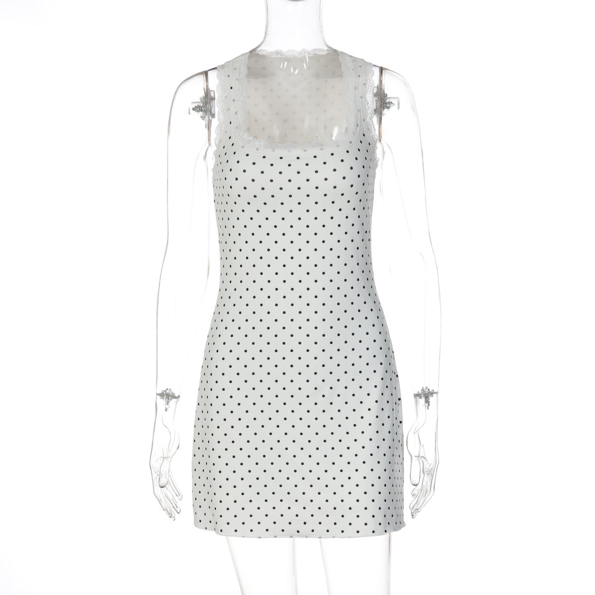 Robe mini ludique à pois et dentelle pour femmes R&B