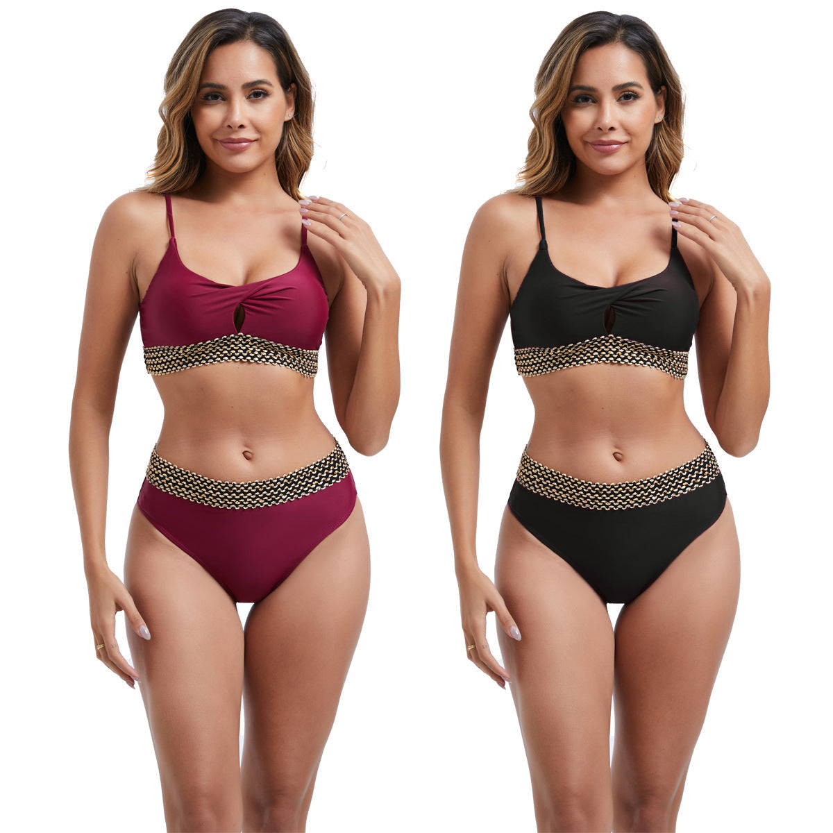 Ensemble de bikini taille haute pour femmes avec des détails de mode R&B