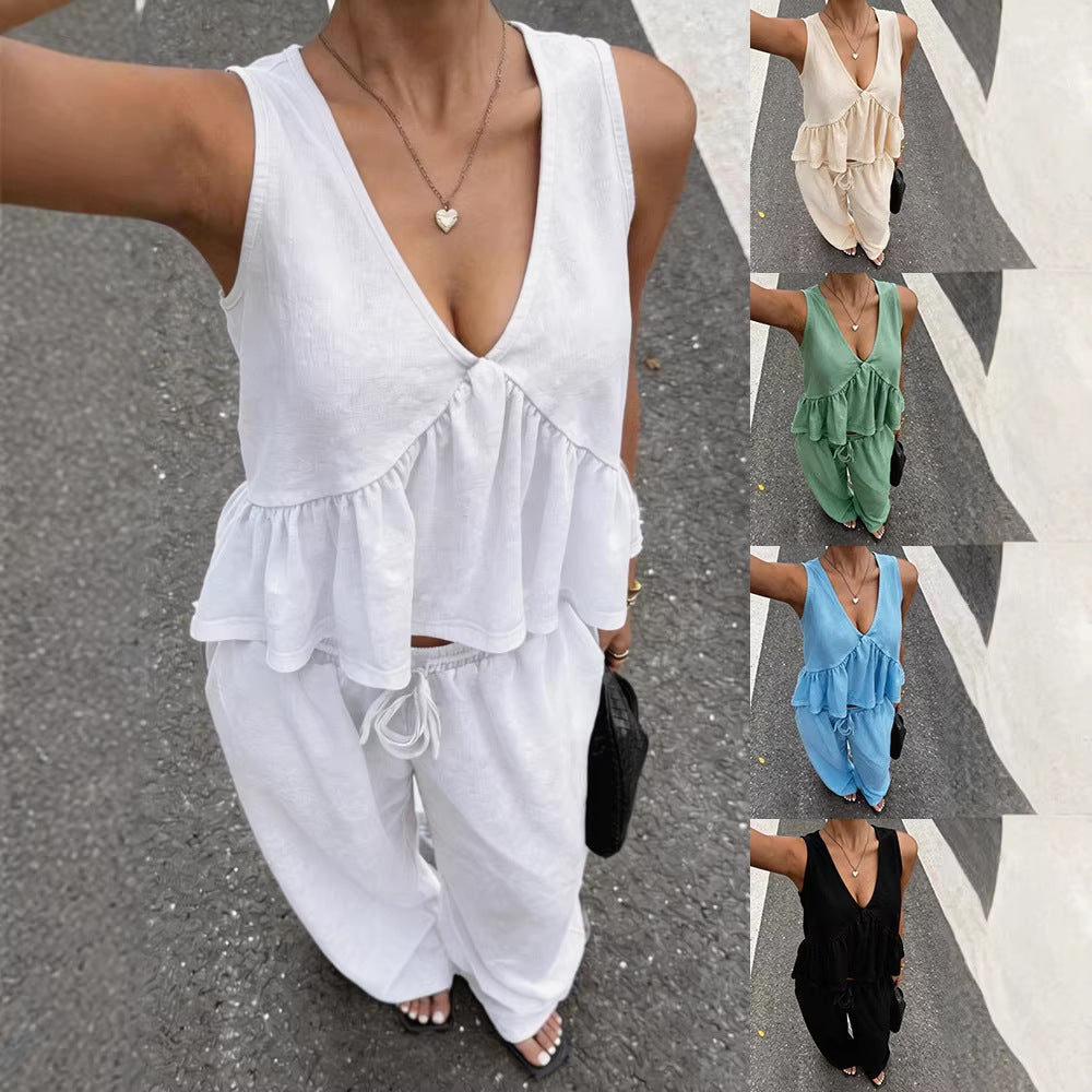 Haut décontracté pour femmes avec coupe ample et pantalon léger R&B