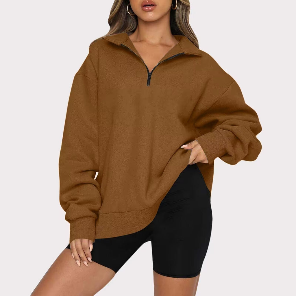 Sweatshirt oversized pour femmes avec demi-zip, doublure en polaire douce et poche kangourou Echo Archiv