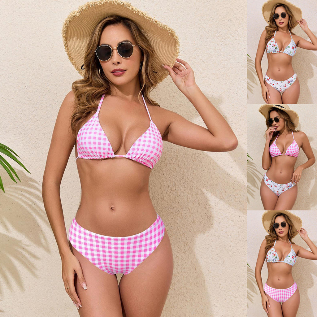 Bikini triangle femme avec motif floral et culotte à carreaux Echo Archiv