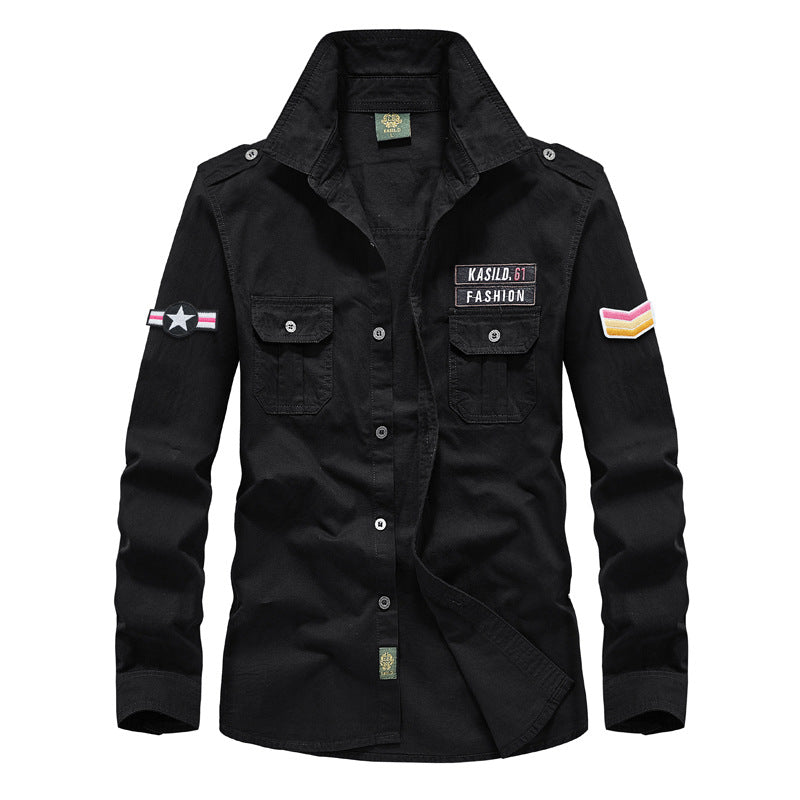 Chemise utilitaire à manches longues pour hommes avec poches poitrine, épaulettes et patchs décoratifs Echo Archiv