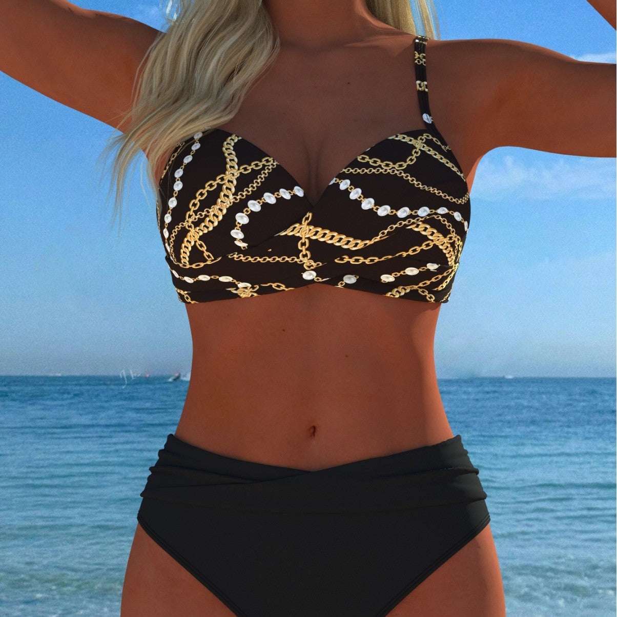 Ensemble de bikini pour femmes avec motif chaîne élégant et coupe confortable R&B