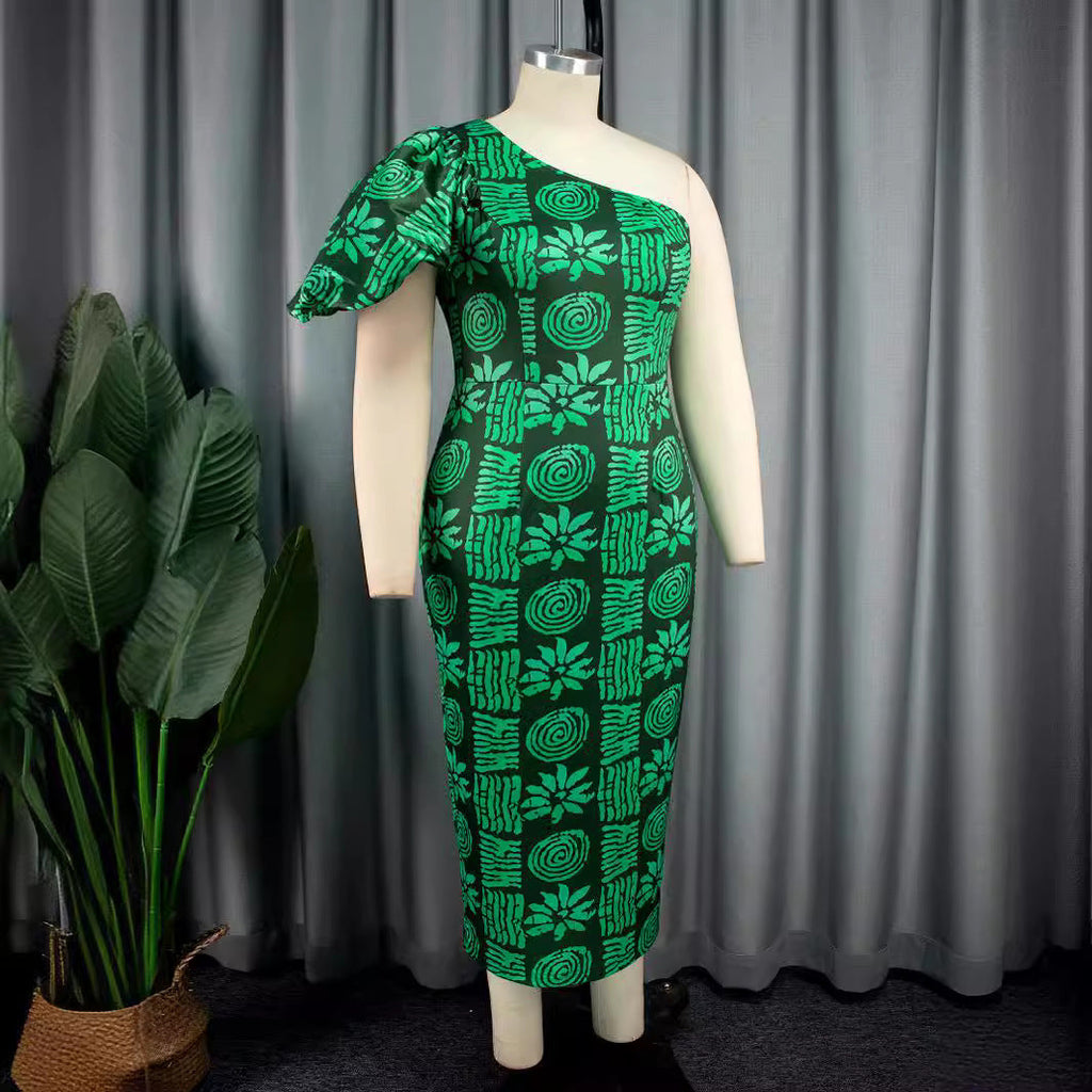 Robe midi ajustée pour femmes avec coupe asymétrique et volants volumineux R&B