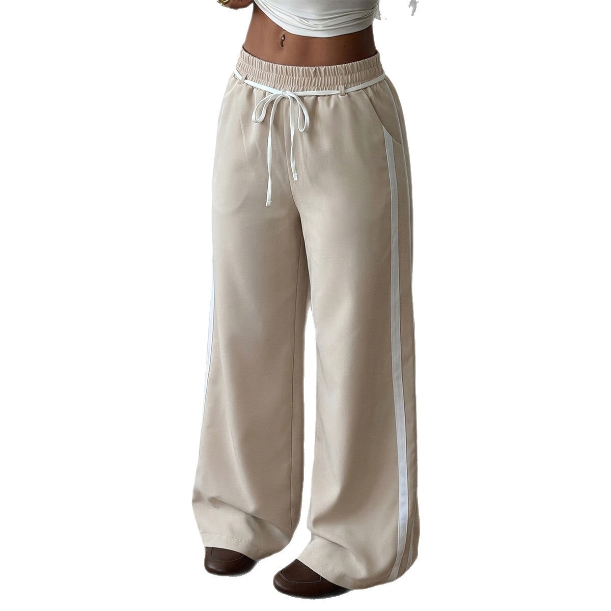 Pantalon Palazzo-Lounge large pour femmes avec taille élastique, cordon de serrage et bande contrastante sur le côté Echo Archiv