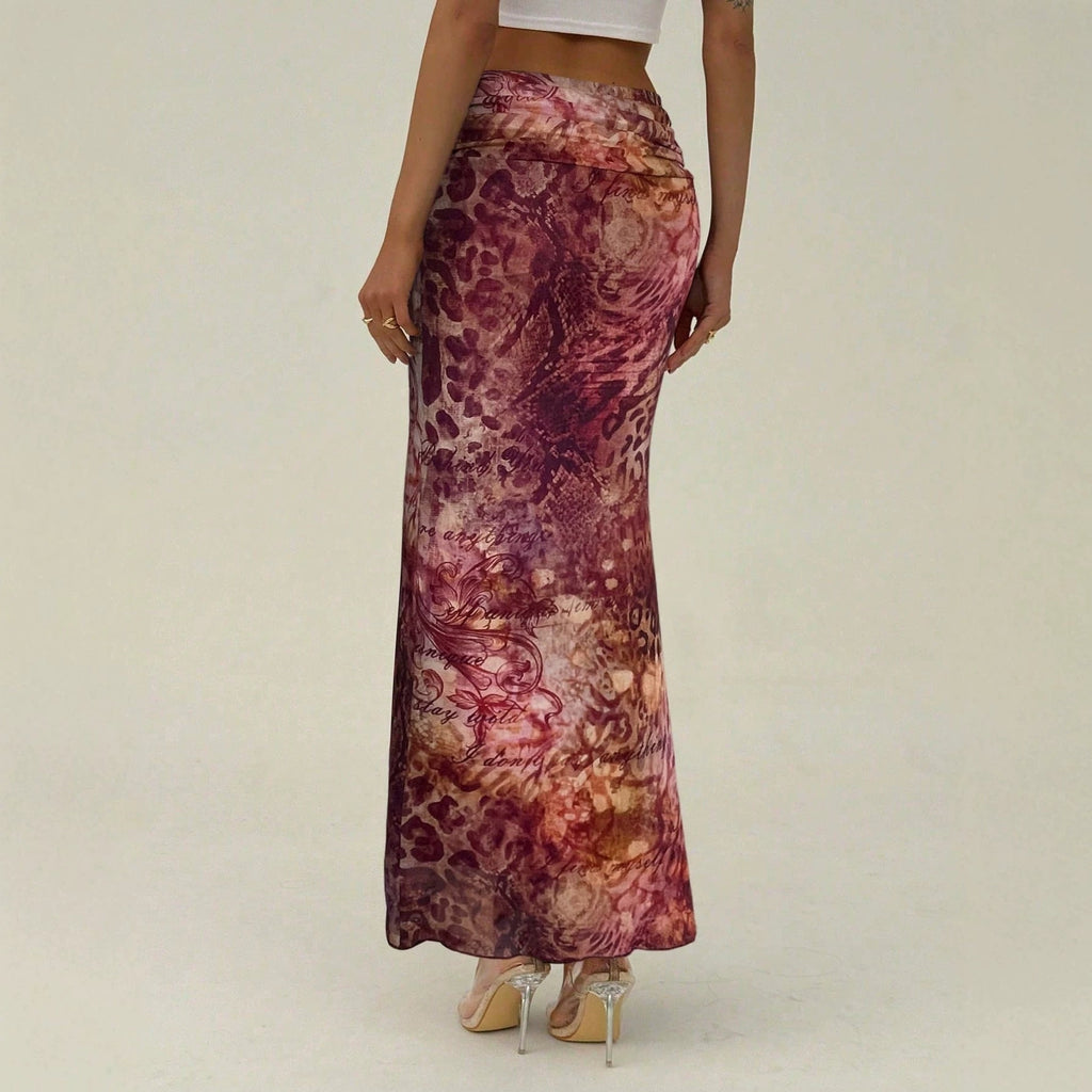 Jupe maxi femme étroite avec taille froncée et imprimé intégral R&B
