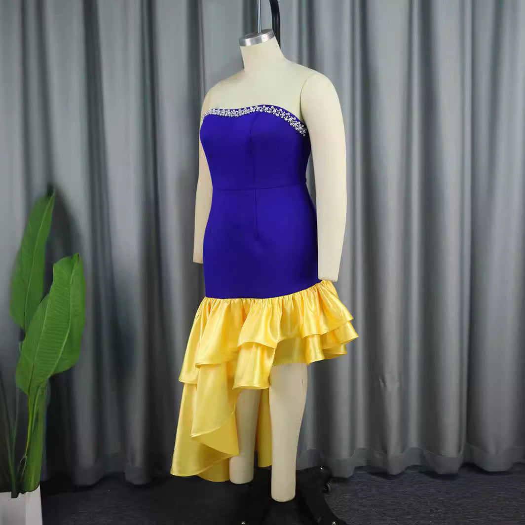 Robe femme avec design sans épaules et volants volumineux R&B