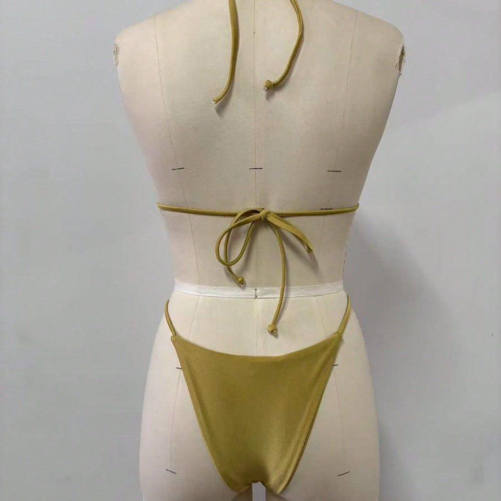 Ensemble de bikini triangle pour femmes avec des anneaux en métal tendance R&B