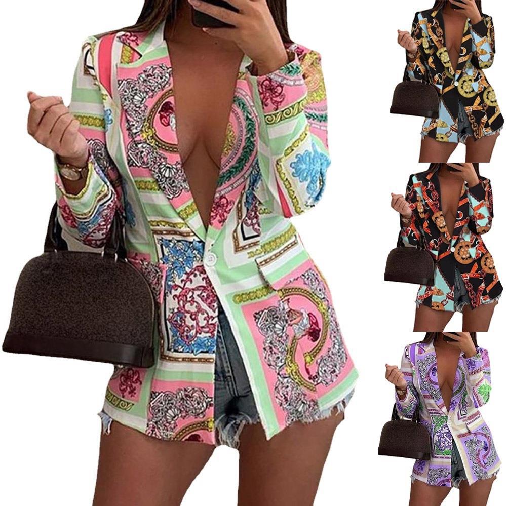 Blazer long à motifs pour femmes avec fermeture à un bouton et imprimé foulard Echoarchiv