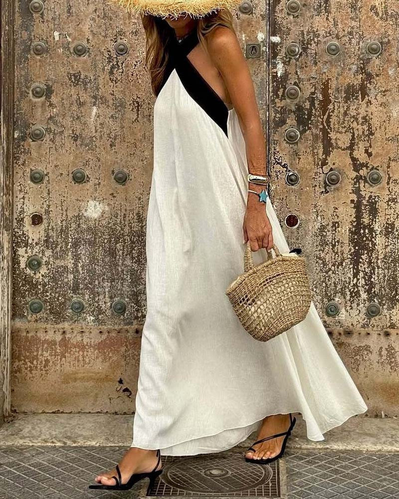 Robe kaftan légère pour femmes avec détail de bretelle croisée, passepoil poitrine et tombé ample R&B