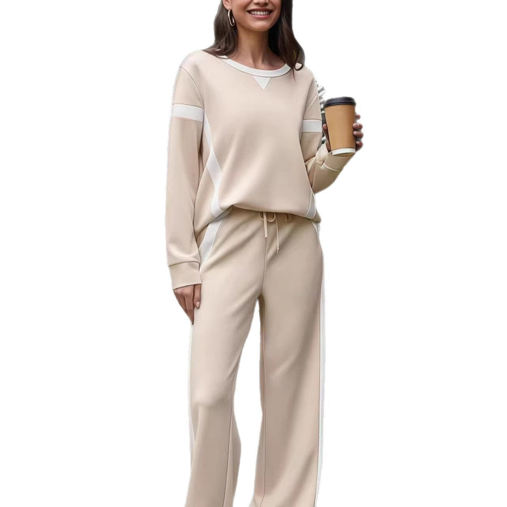 Ensemble lounge pour femmes en jersey doux avec jambes larges et bandes contrastées