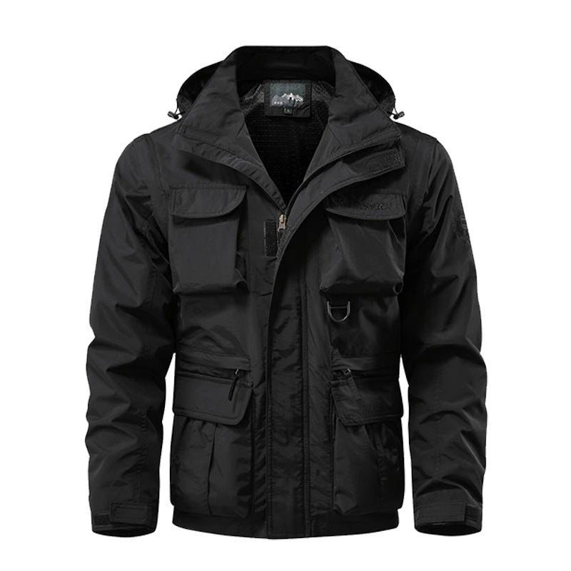 Veste de terrain multifonctionnelle pour hommes avec capuche, de nombreuses poches à rabat et zippées, ainsi qu'une membrane coupe-vent et déperlant Echo Archiv