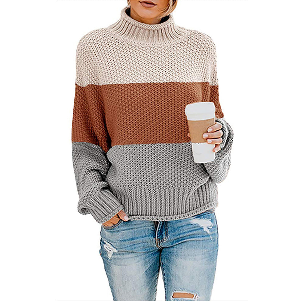 Pull à col roulé en grosse maille pour femmes avec coupe oversize et motif rayé bloc Echo Archiv