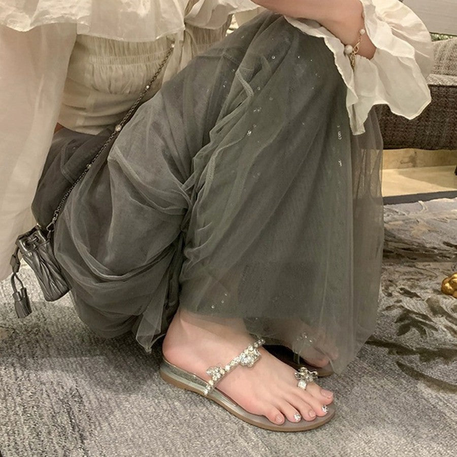 Chaussons Glamour pour Femmes avec Détails en Strass Étincelants et Semelle Confortable R&B
