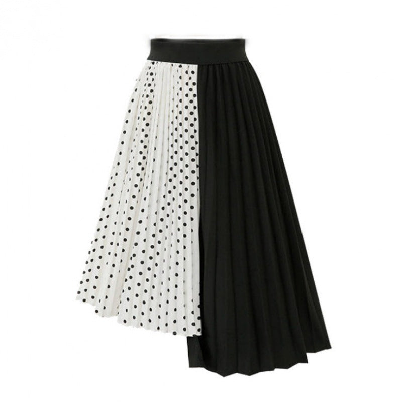 Jupe midi plissée asymétrique pour femmes avec panneau à pois et taille élastique Echo Archive