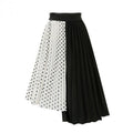 Jupe midi plissée asymétrique pour femmes avec panneau à pois et taille élastique Echo Archive