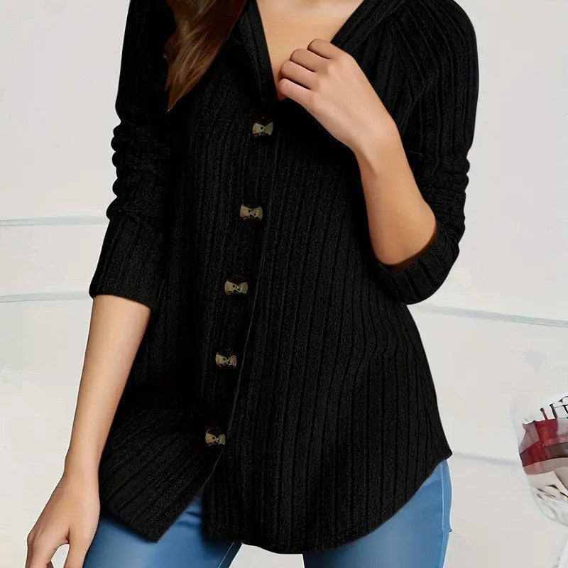 Cardigan en tricot côtelé pour femmes avec décolleté en V et boutons décoratifs Echo Archiv