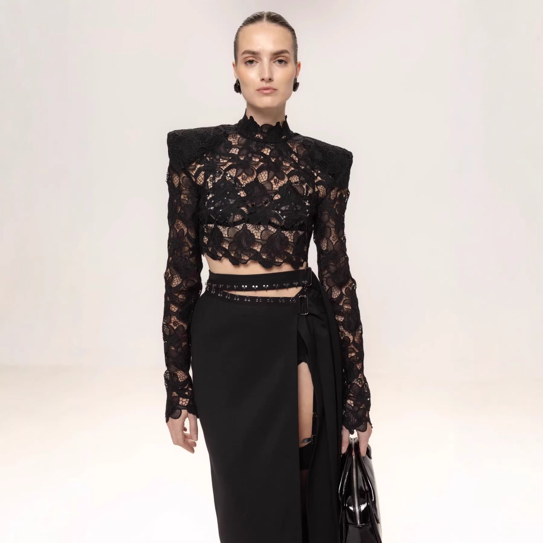 Top en dentelle élégant pour femmes avec épaulettes et manches transparentes Heidi-Mode