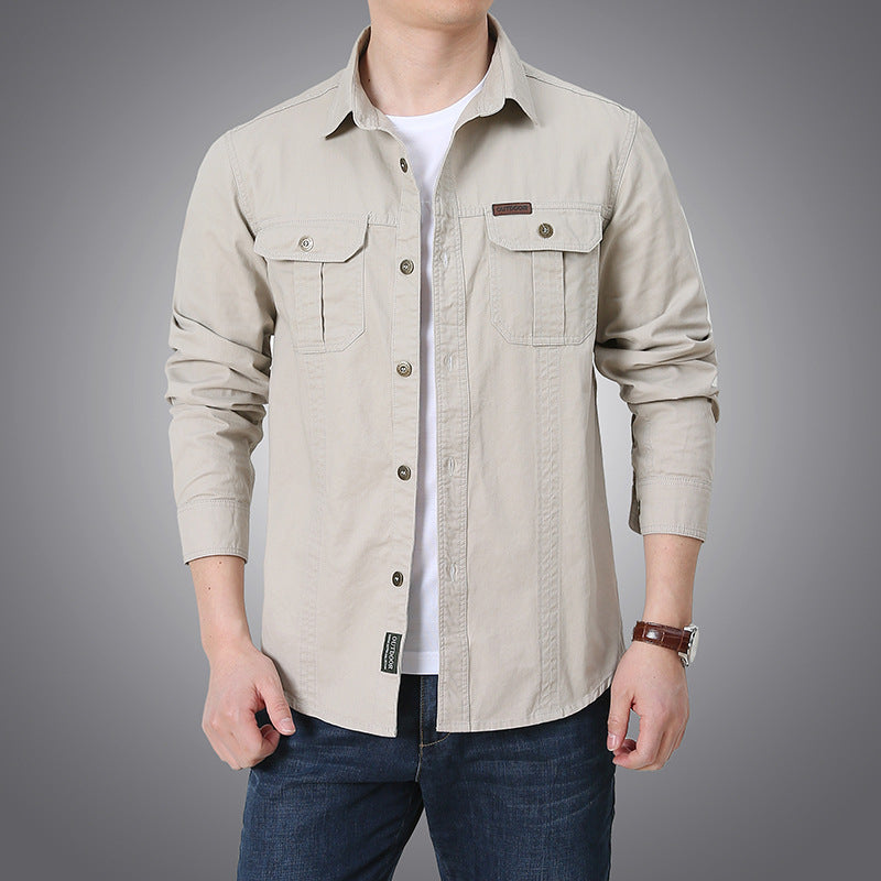 Chemise de travail urbaine pour hommes en twill de coton lavé avec poches poitrine doubles et coutures contrastées Echo Archiv