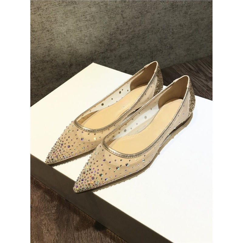 Ballerines élégantes pour femmes avec décoration en strass scintillant R&B