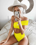 Bikini femme taille haute avec haut sans manches et matériau élastique R&B
