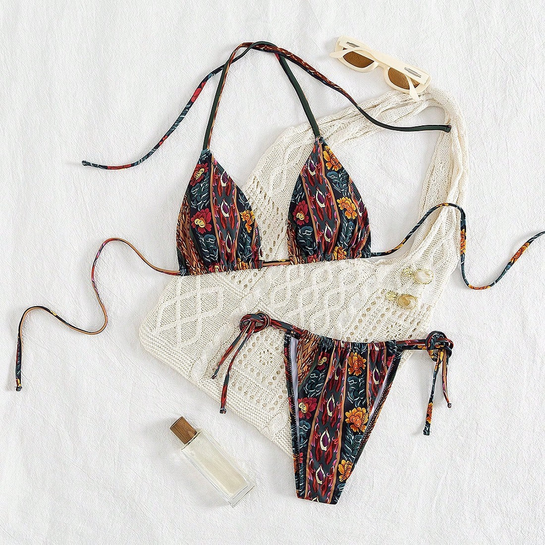 Bikini triangle femme avec motif floral R&B